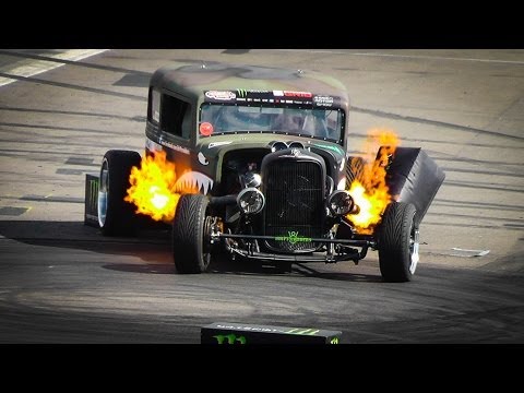 The FLAMETHROWER RAT ROD Epic Drift Show / Gymkhana